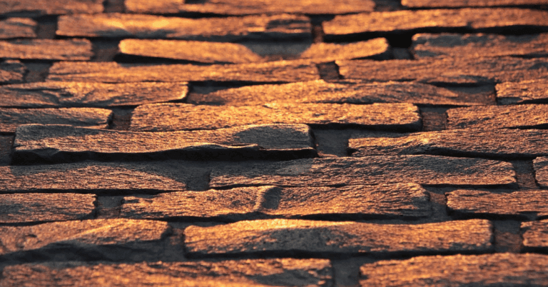 A brick road lit by the sun at sunset.